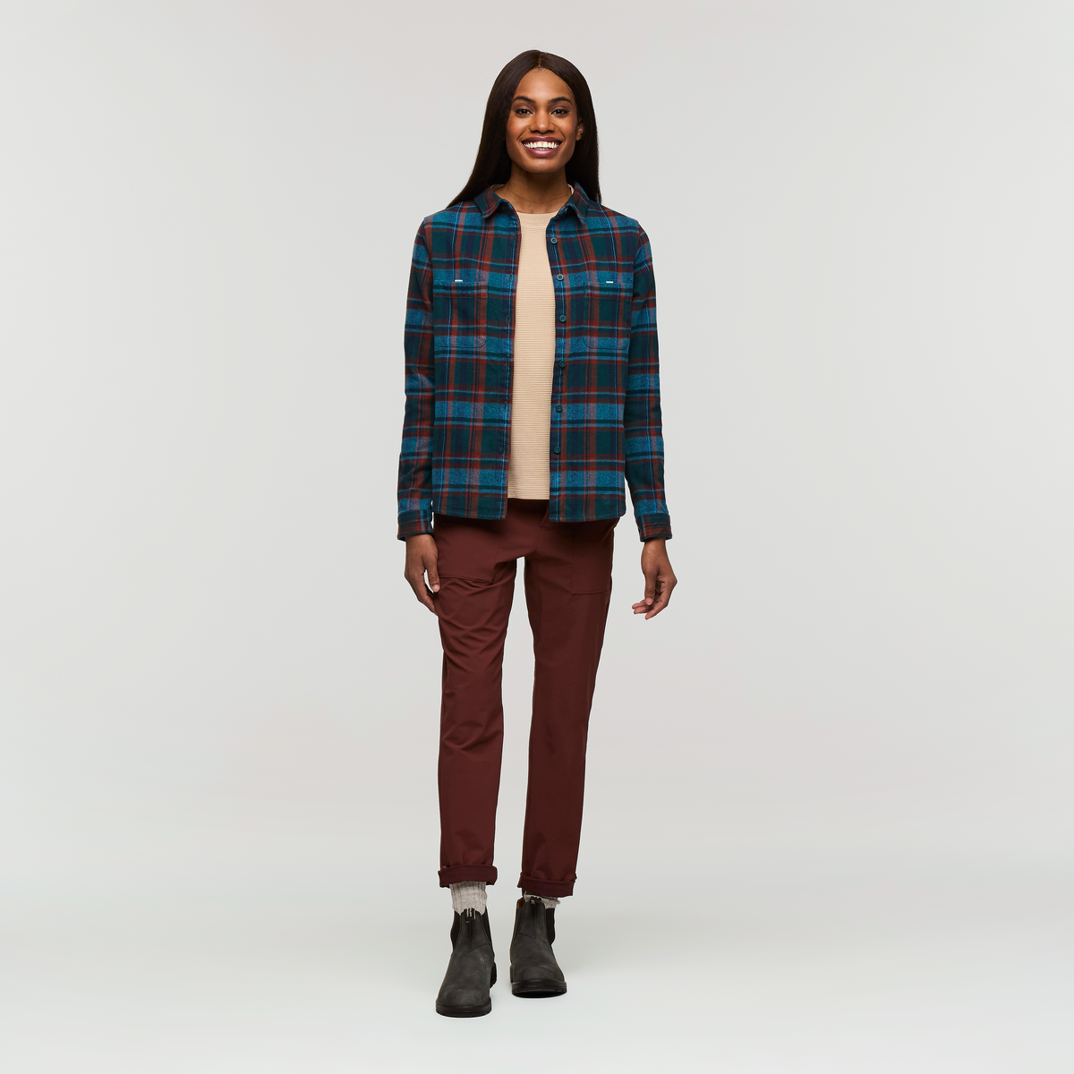 Mero Organic Flannel Shirt - Women's, Abyss Plaid, Model Sydney