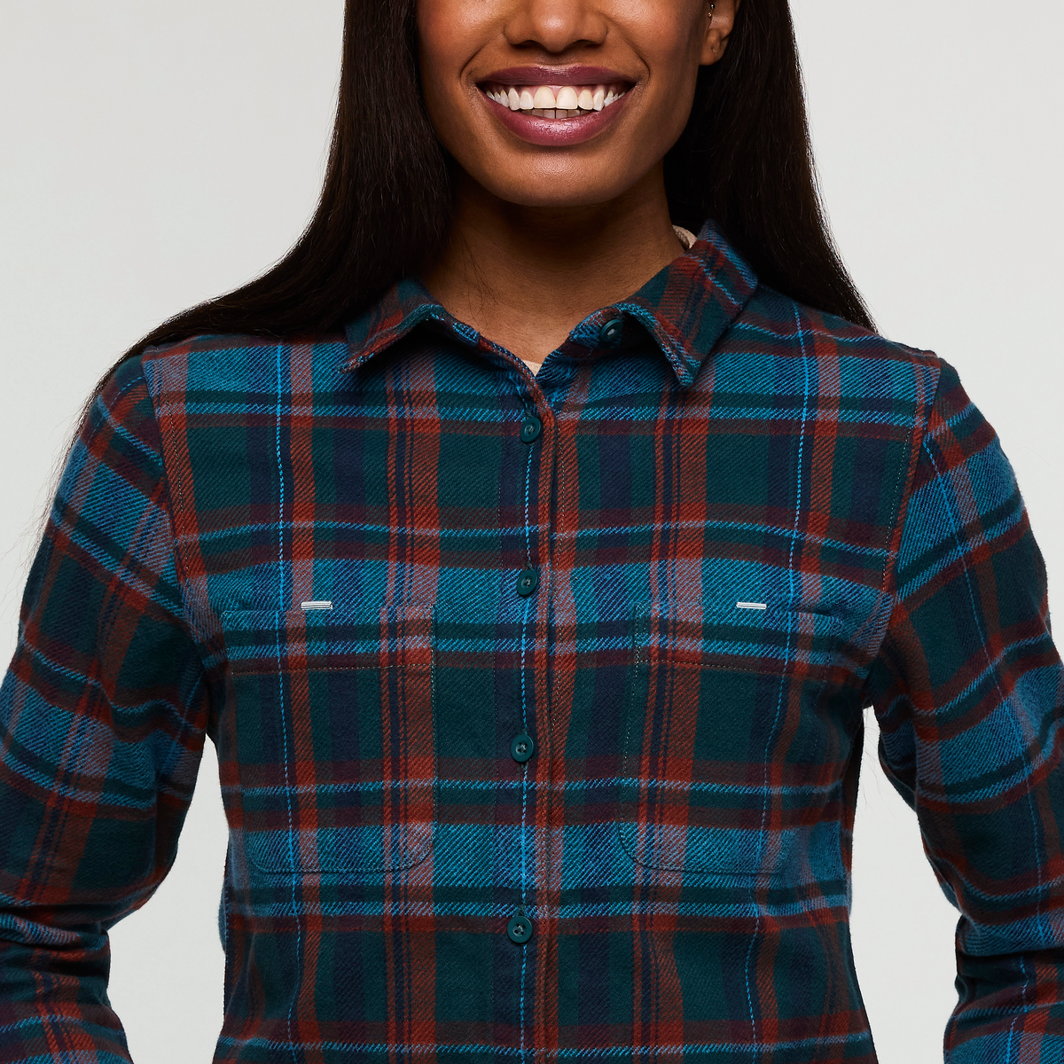 Mero Organic Flannel Shirt - Women's, Abyss Plaid, Model Sydney