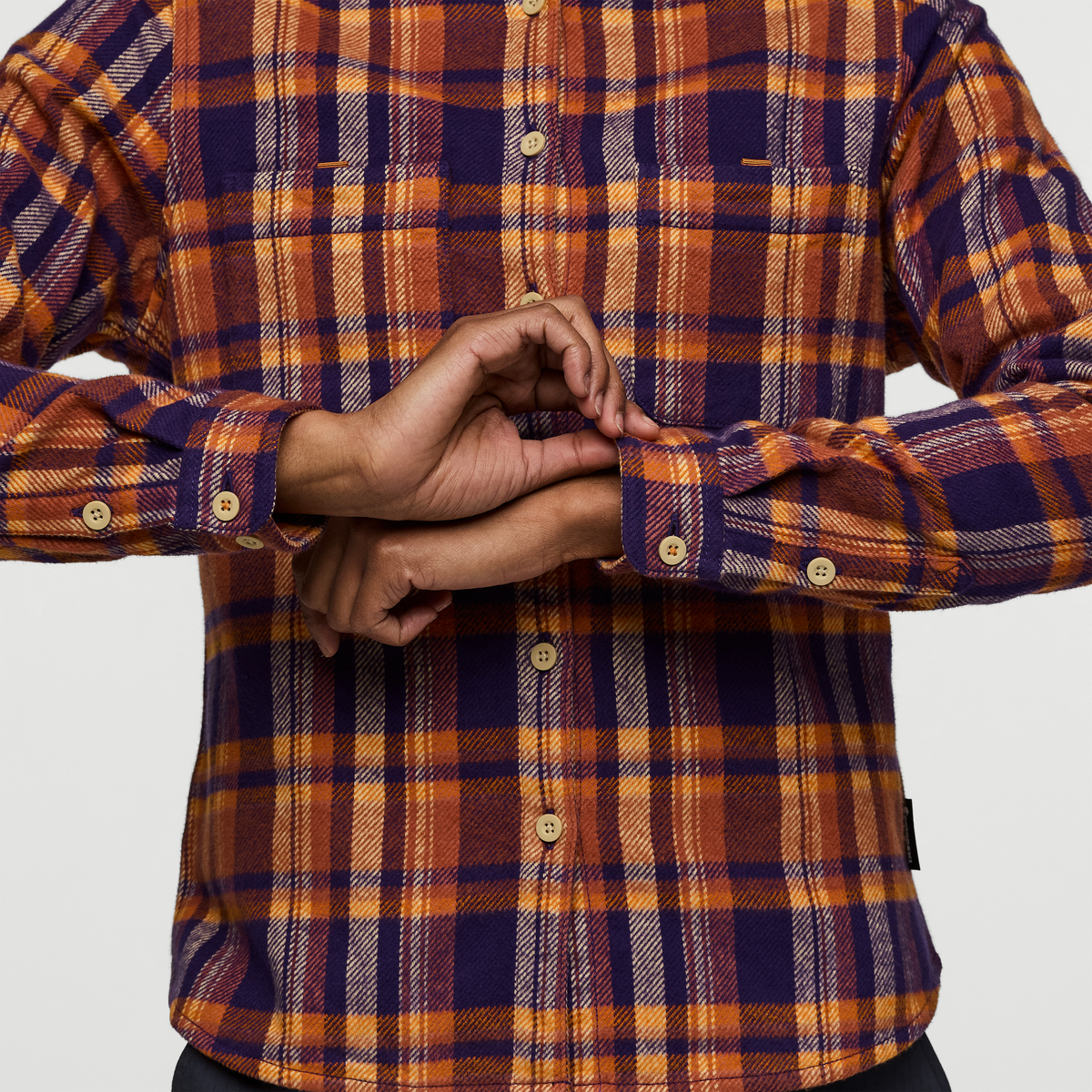Mero Organic Flannel Shirt - Women's, Black Violet Plaid, Model Sydney