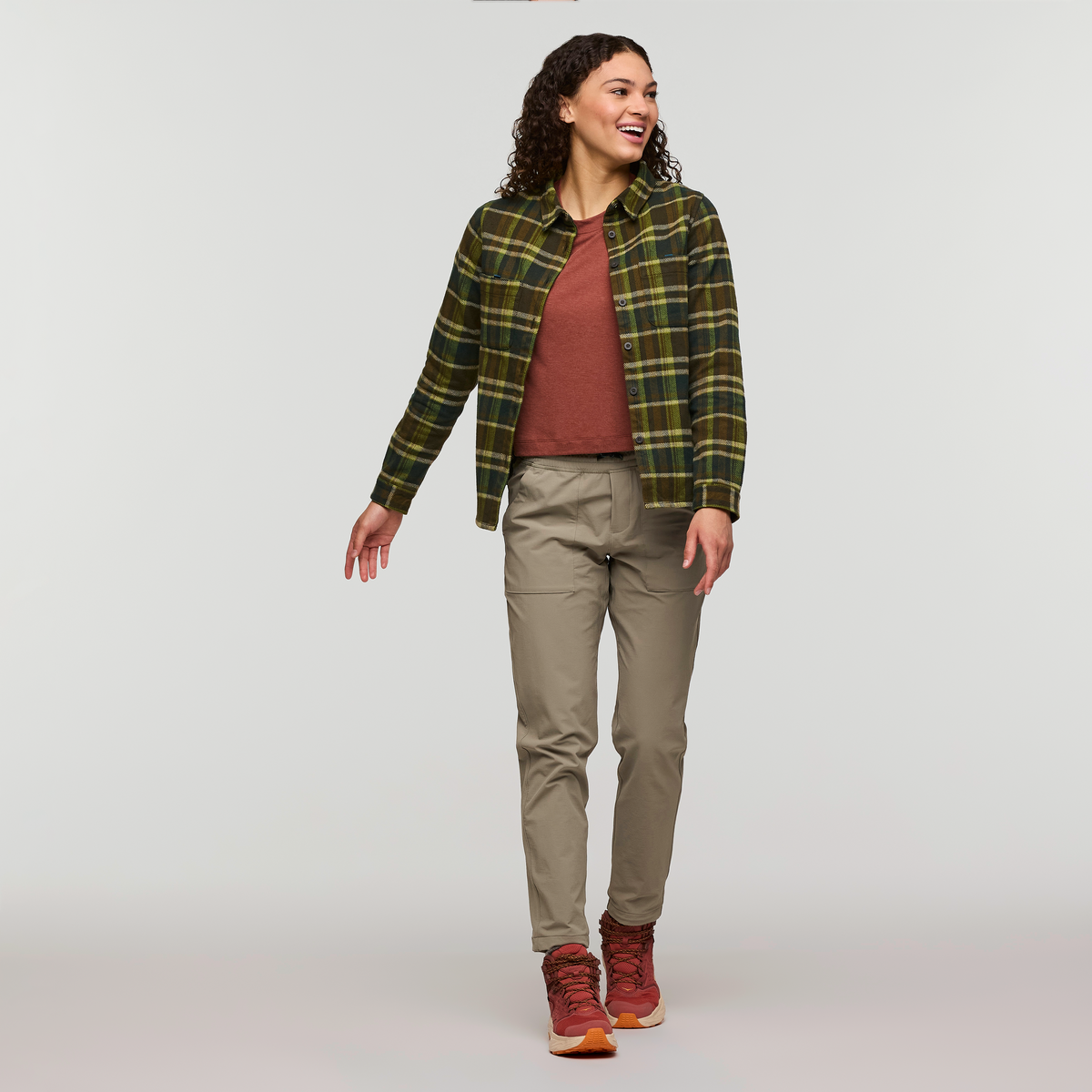 Mero Organic Flannel Shirt - Women's, Woods Plaid, Model London