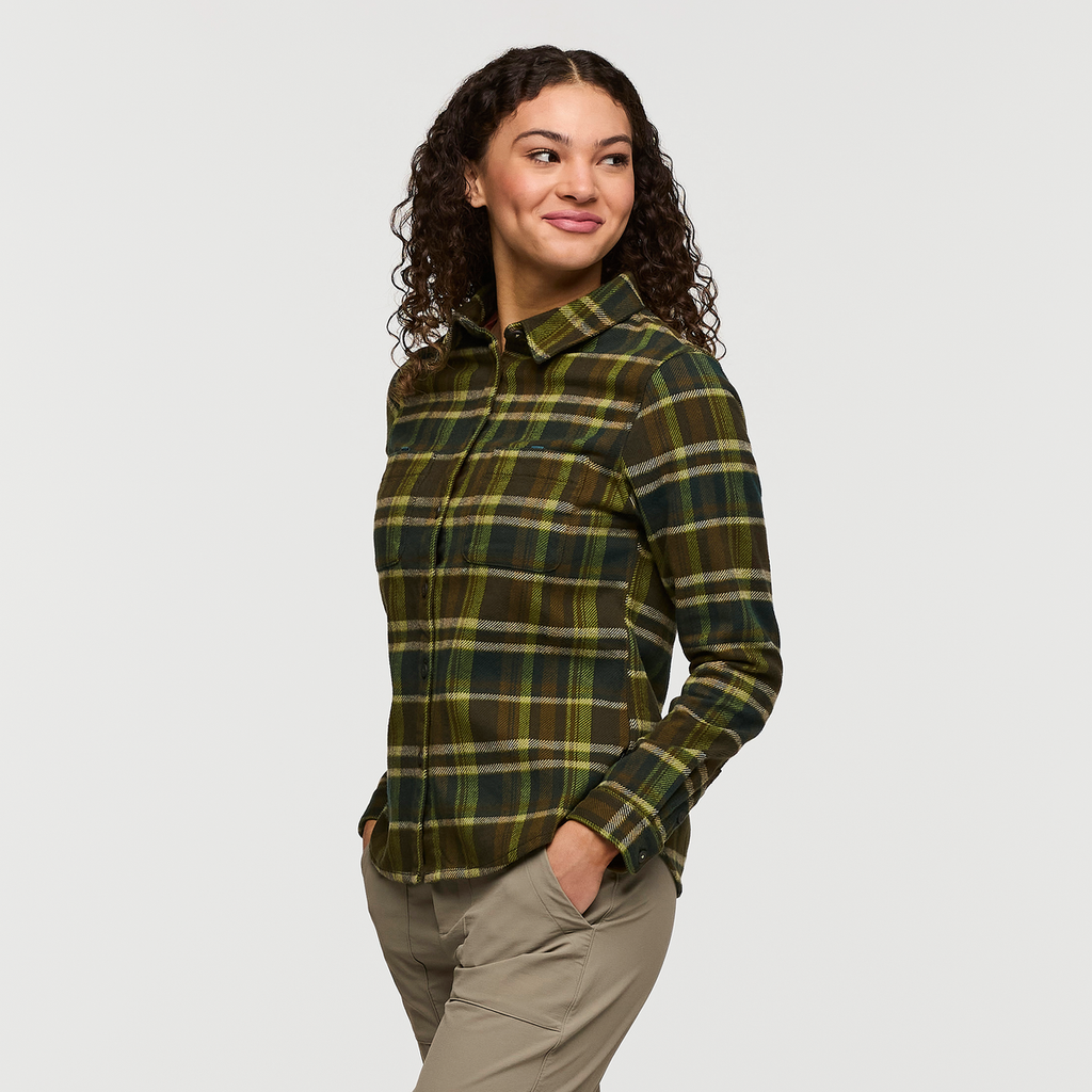 Mero Organic Flannel Shirt - Women's, Woods Plaid, Model London