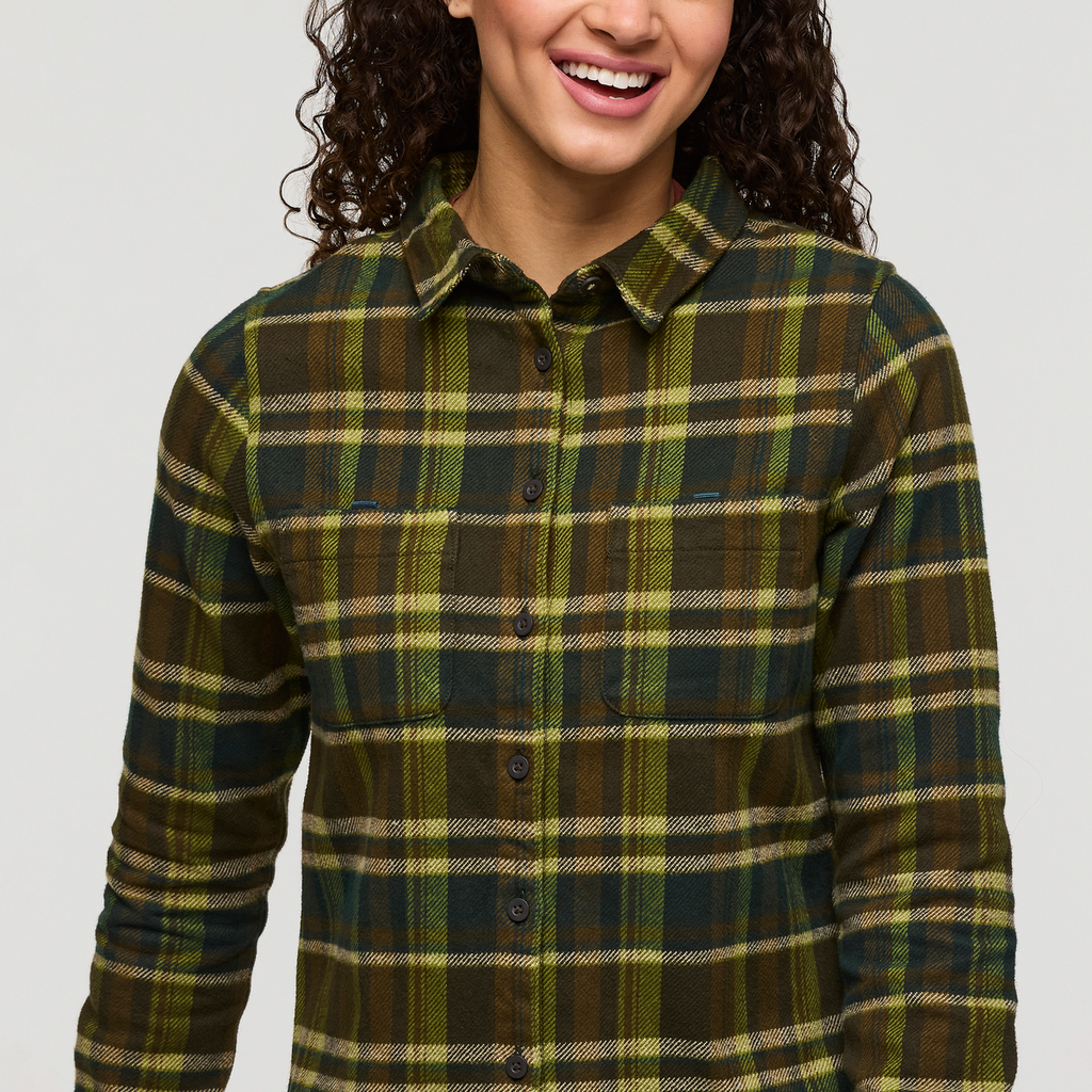 Mero Organic Flannel Shirt - Women's, Woods Plaid, Model London