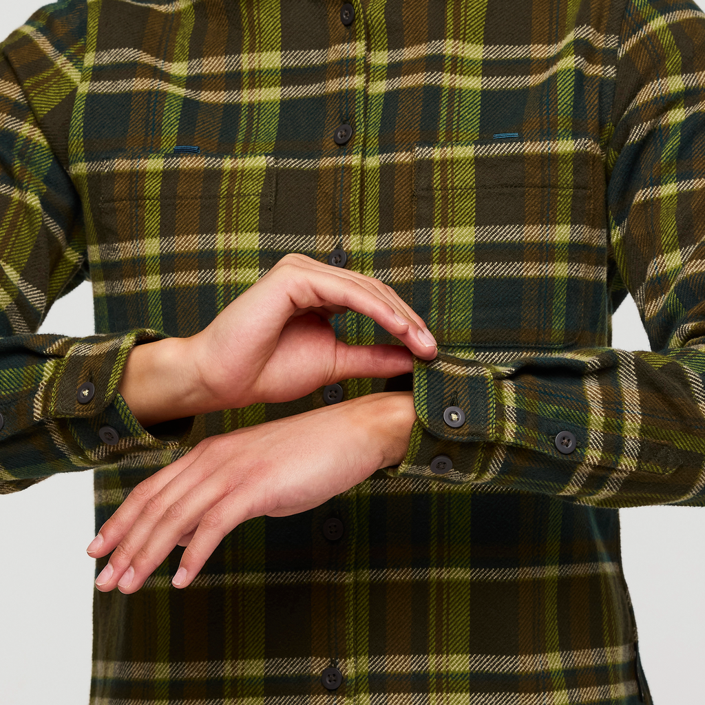 Mero Organic Flannel Shirt - Women's, Woods Plaid, Model London