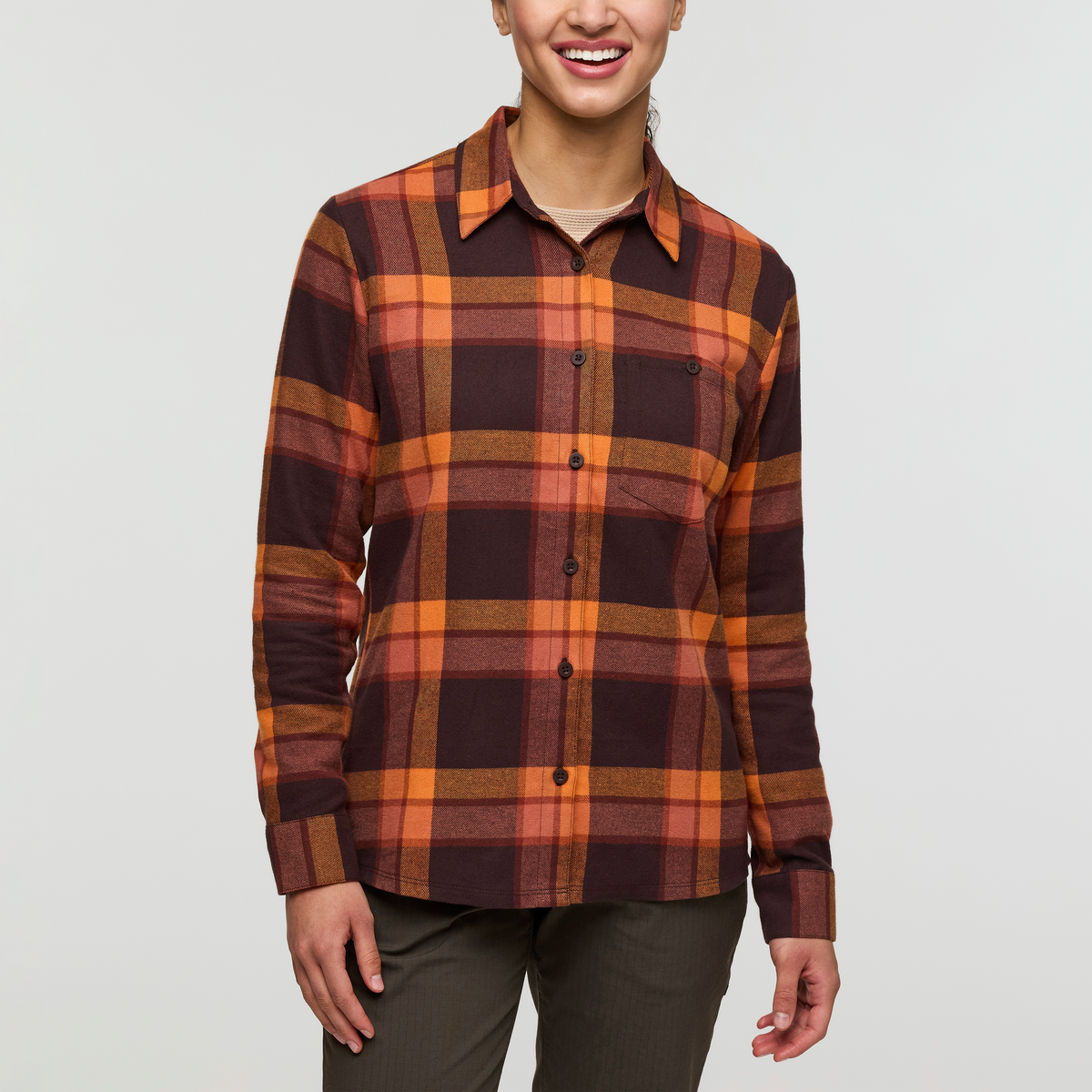 Quedo Flannel Shirt - Women's, Chestnut Plaid, Model London
