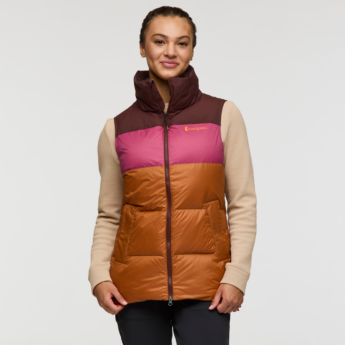 Solazo Down Vest - Women's, Chestnut/Sangria, Model London