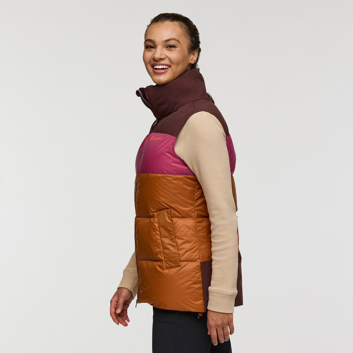 Solazo Down Vest - Women's, Chestnut/Sangria, Model London