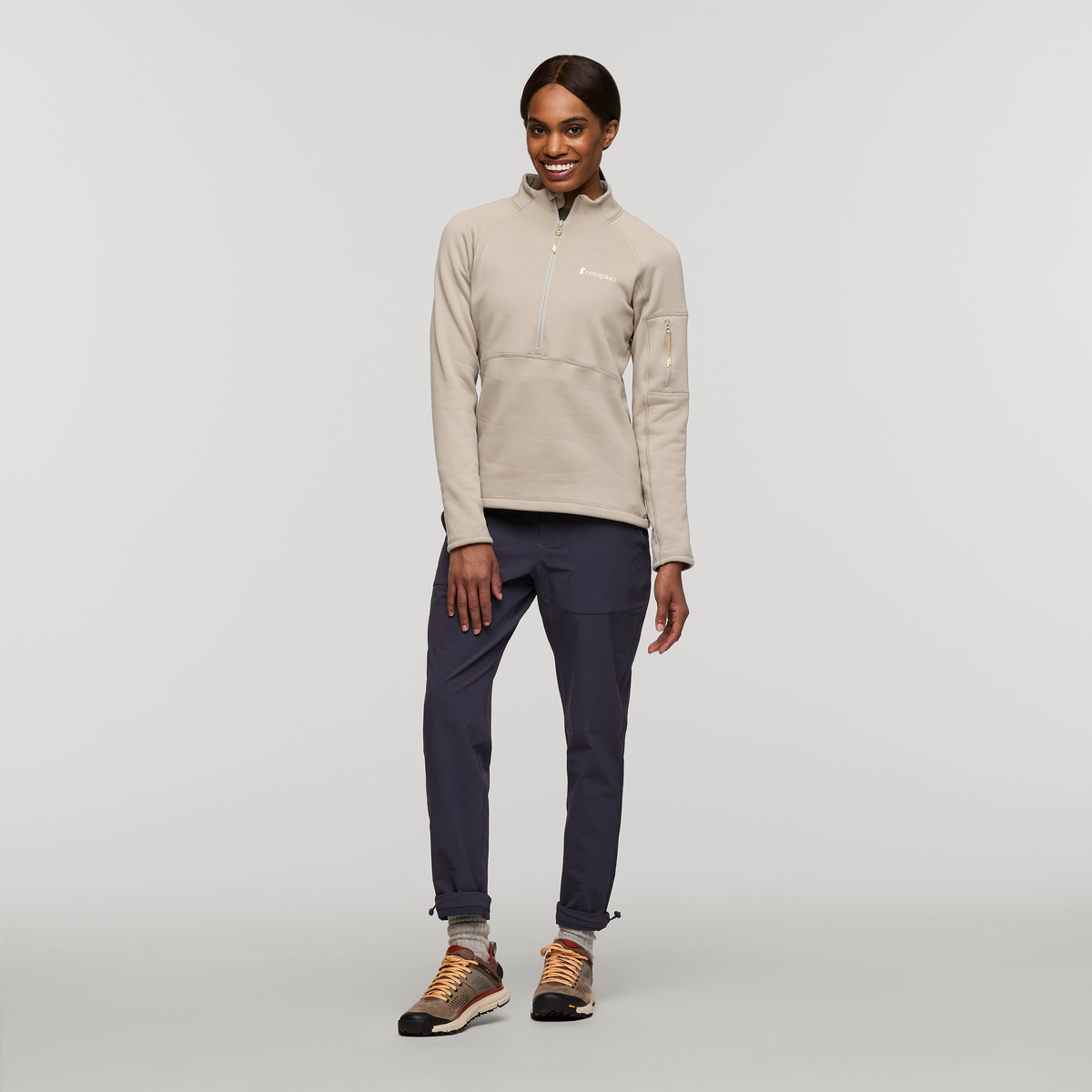 Tempa Fleece Half-Zip Pullover - Women's, Pebble, Model Sydney