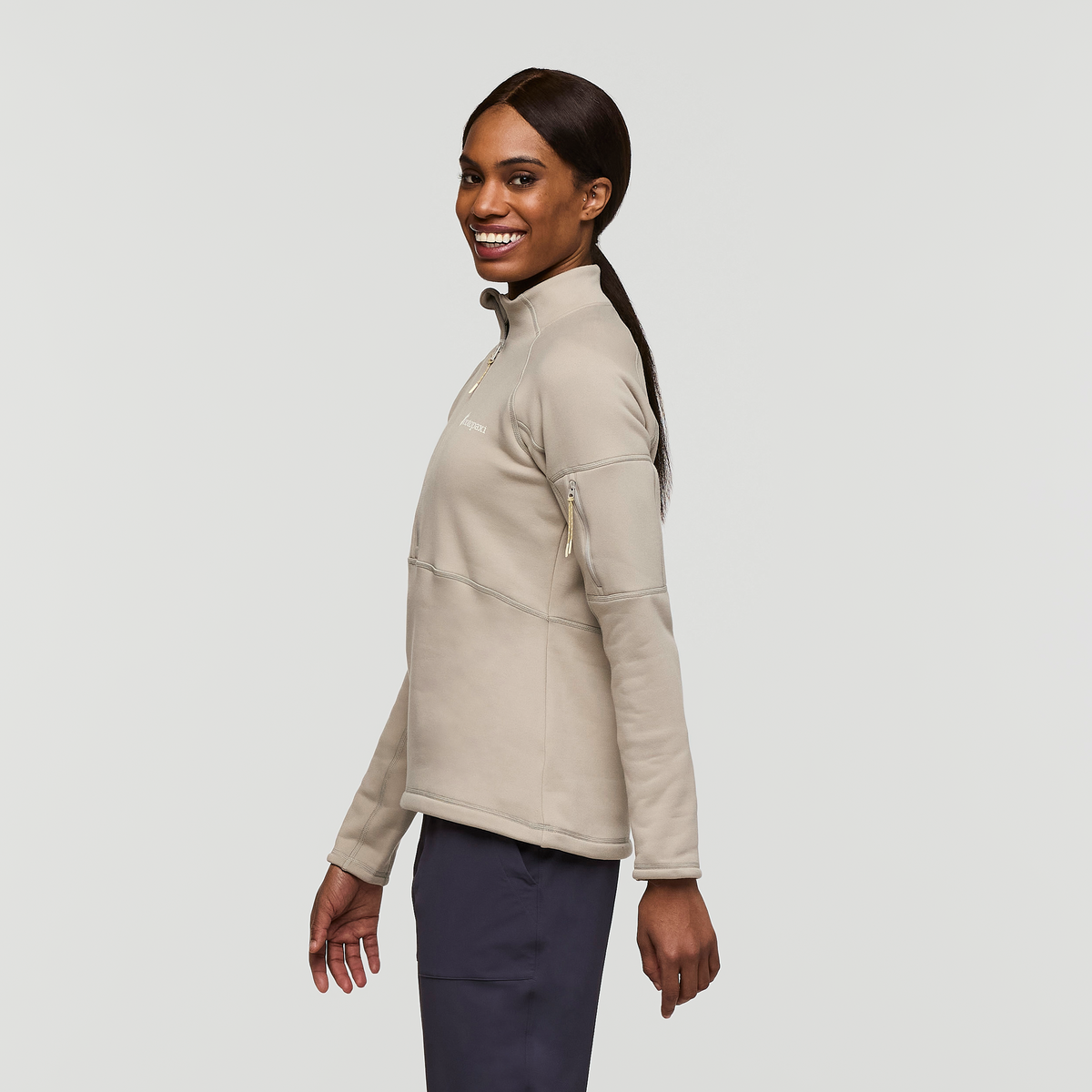 Tempa Fleece Half-Zip Pullover - Women's, Pebble, Model Sydney