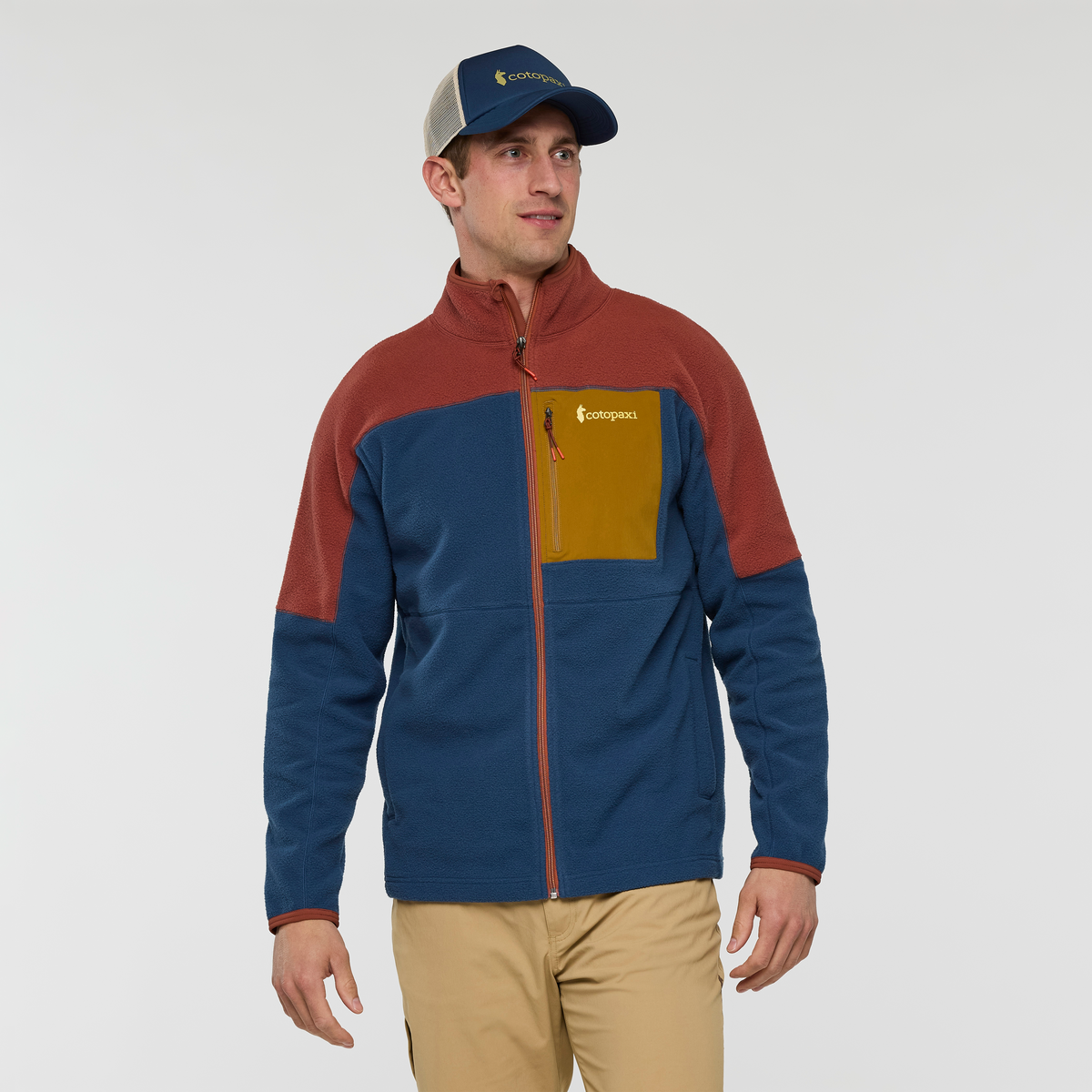 Abrazo Fleece Full-Zip Jacket - Men's, Nutmeg/Deep Sea, Model Jackson