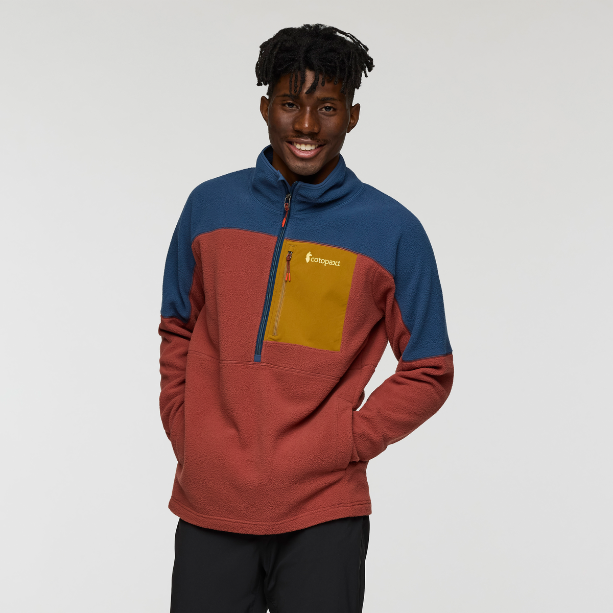 Abrazo Fleece Half-Zip Jacket - Men's, Deep Sea/Nutmeg, Model Nicolas