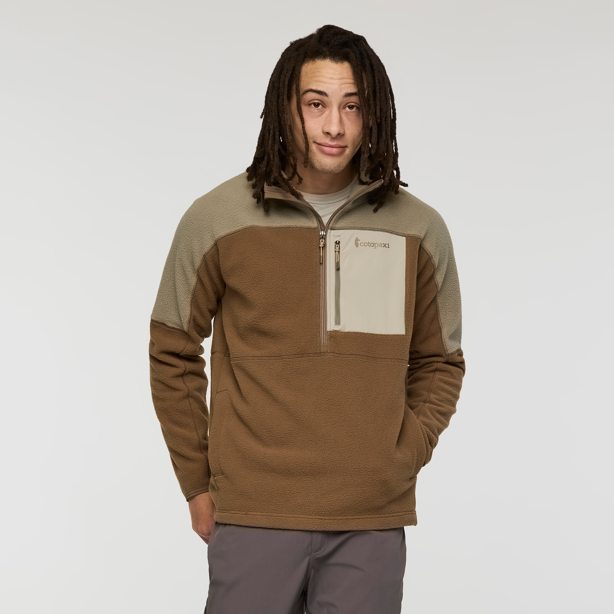 Abrazo Fleece Half-Zip Jacket - Men's, Stone/Dune, Model Kai