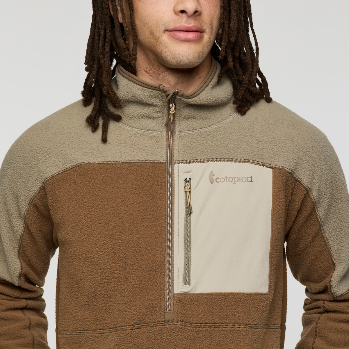Abrazo Fleece Half-Zip Jacket - Men's, Stone/Dune, Model Kai