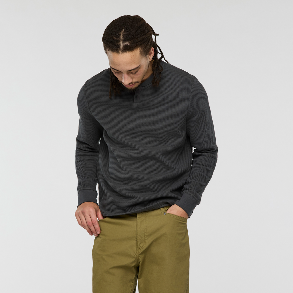 Atajo Long-Sleeve Waffle Henley - Men's, Charcoal, Model Kai