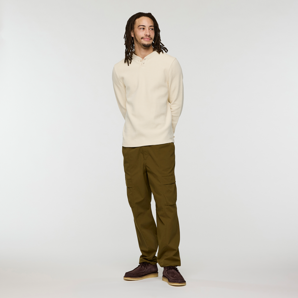 Atajo Long-Sleeve Waffle Henley - Men's, Cream, Model Kai