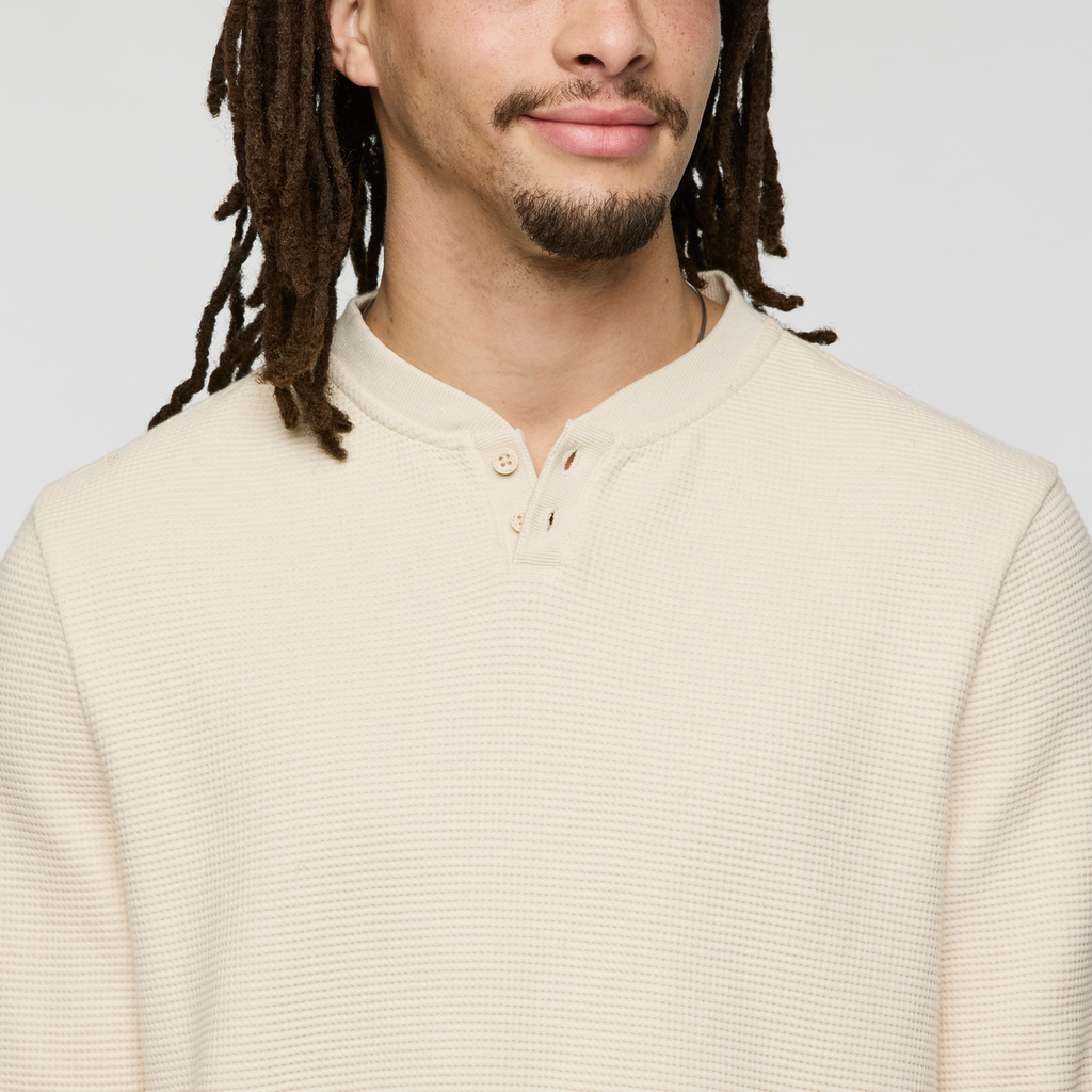 Atajo Long-Sleeve Waffle Henley - Men's, Cream, Model Kai