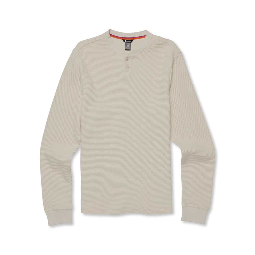 Atajo Long-Sleeve Waffle Henley - Men's, Cream, Model Kai, flatlay
