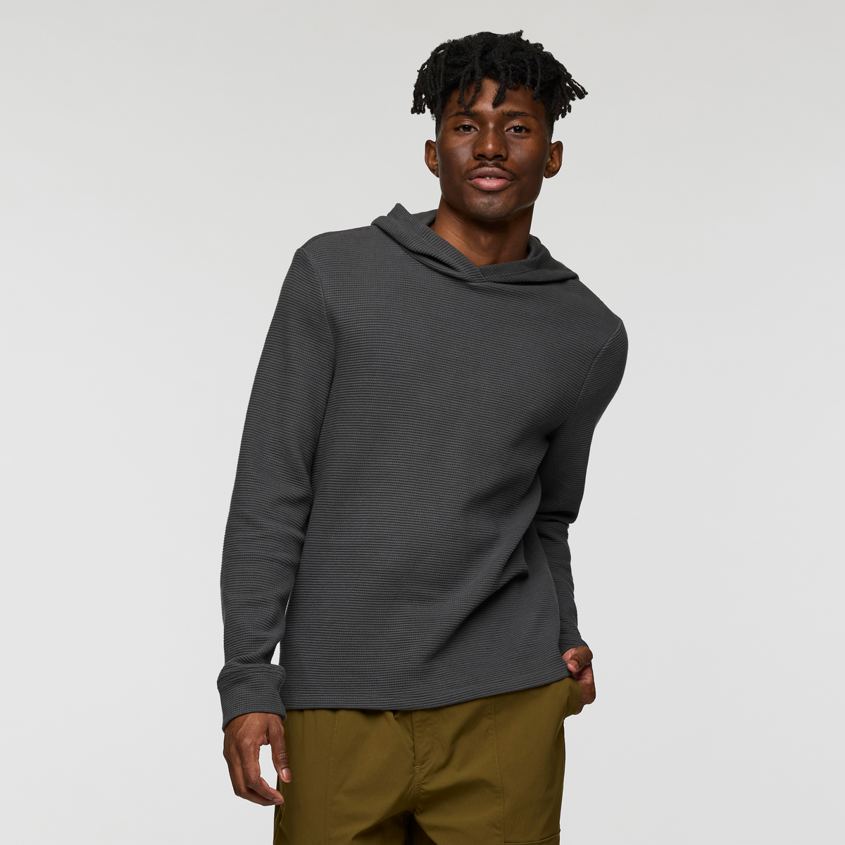 Atajo Long-Sleeve Waffle Hoodie - Men's, Charcoal, Model Nicolas