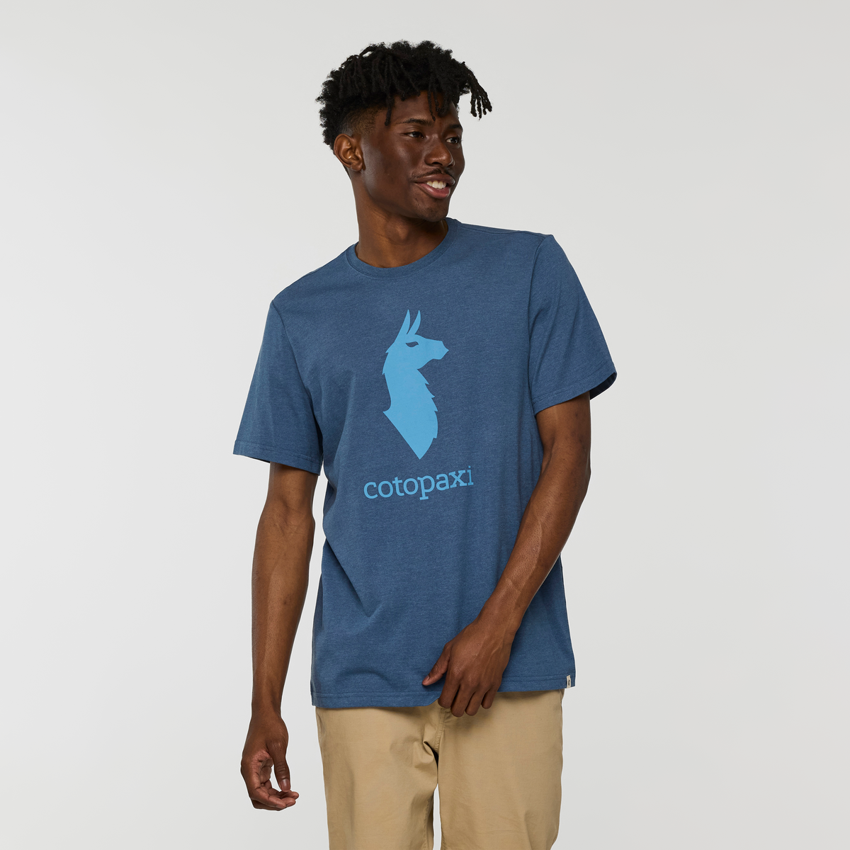 Cotopaxi Llama T-Shirt - Men's, Deep Sea, Model Nicolas