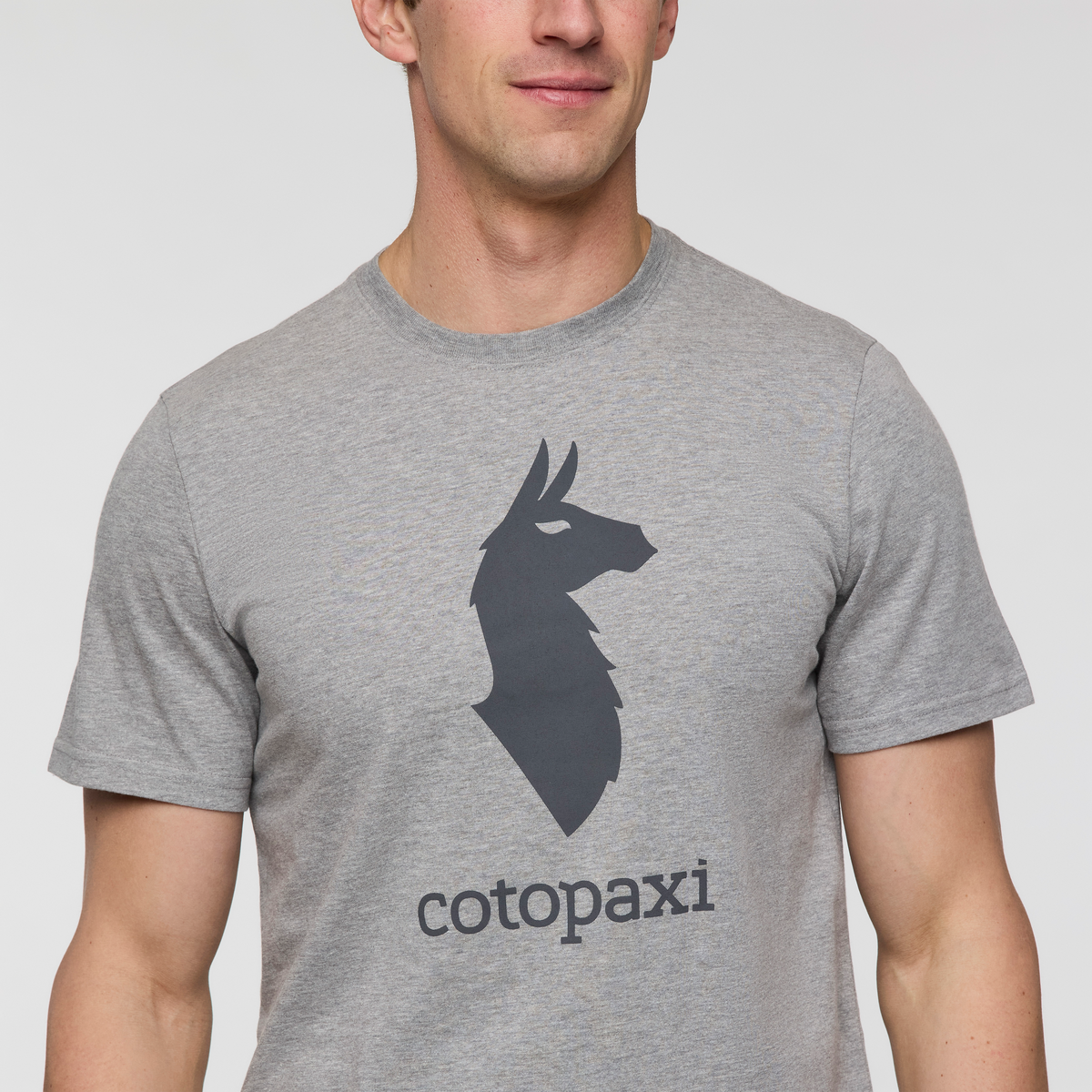 Cotopaxi Llama T-Shirt - Men's, Heather Grey, Model Jackson