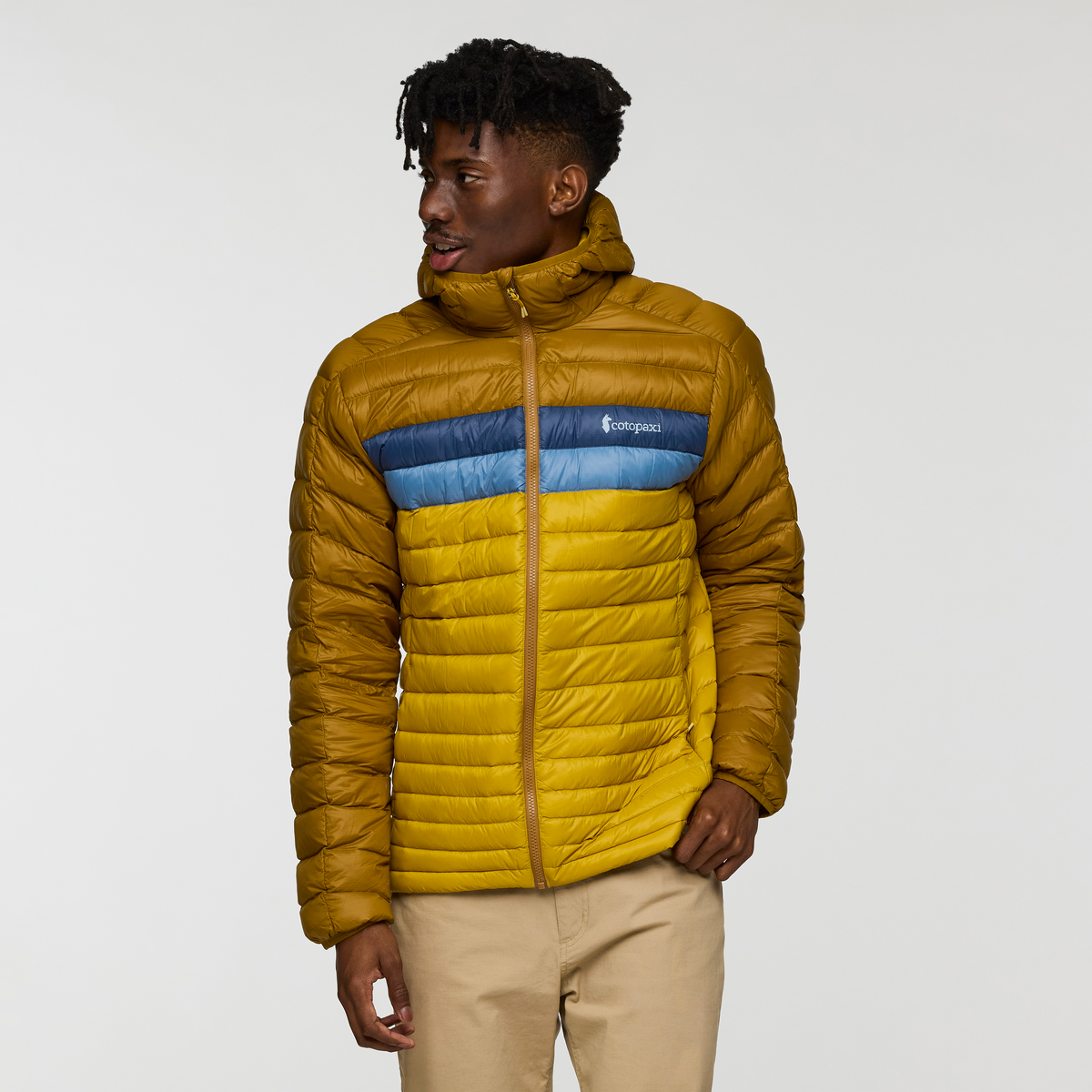 Fuego Down Hooded Jacket - Men's, Bronze/Gold, Model Nicolas