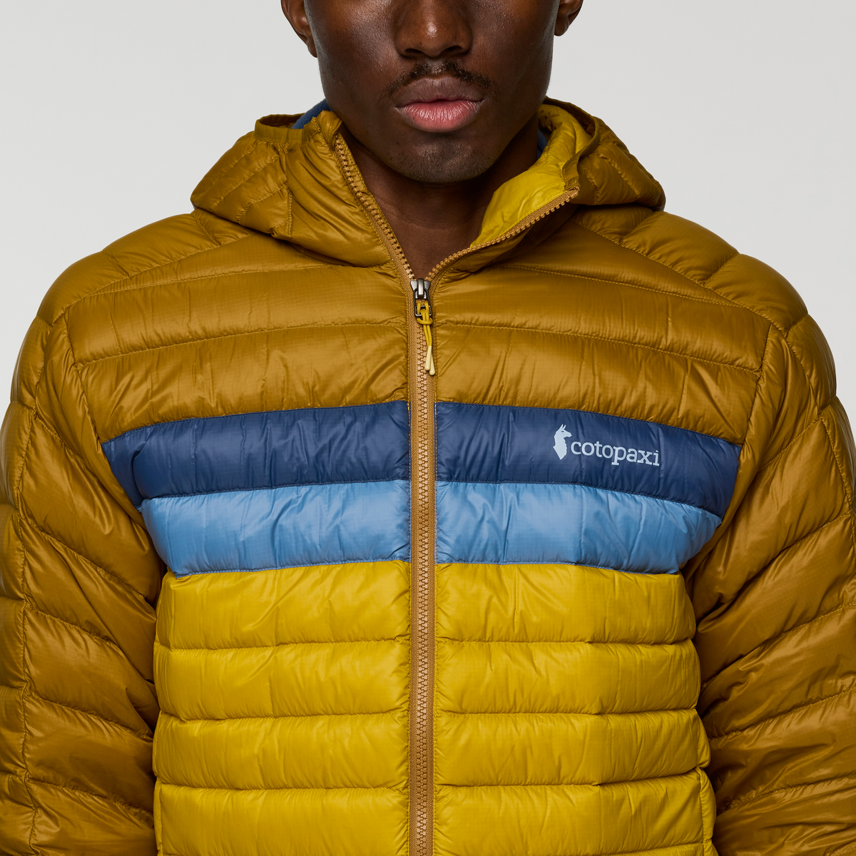 Fuego Down Hooded Jacket - Men's, Bronze/Gold, Model Nicolas