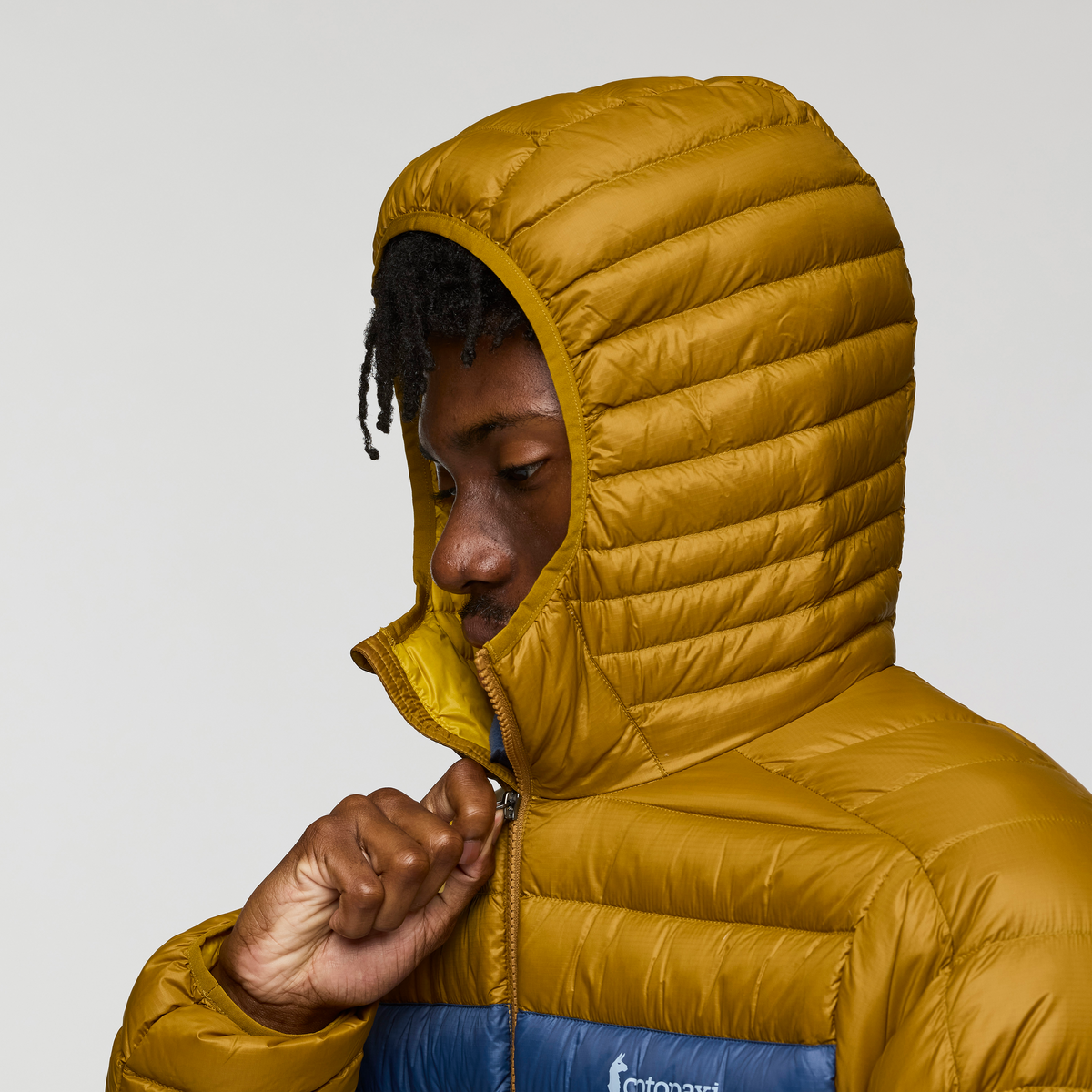 Fuego Down Hooded Jacket - Men's, Bronze/Gold, Model Nicolas