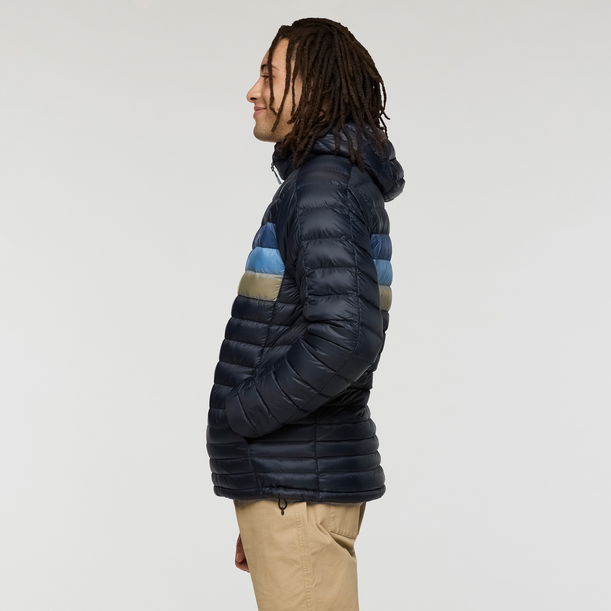 Fuego Down Hooded Jacket - Men's, Carbon Stripes, Model Kai