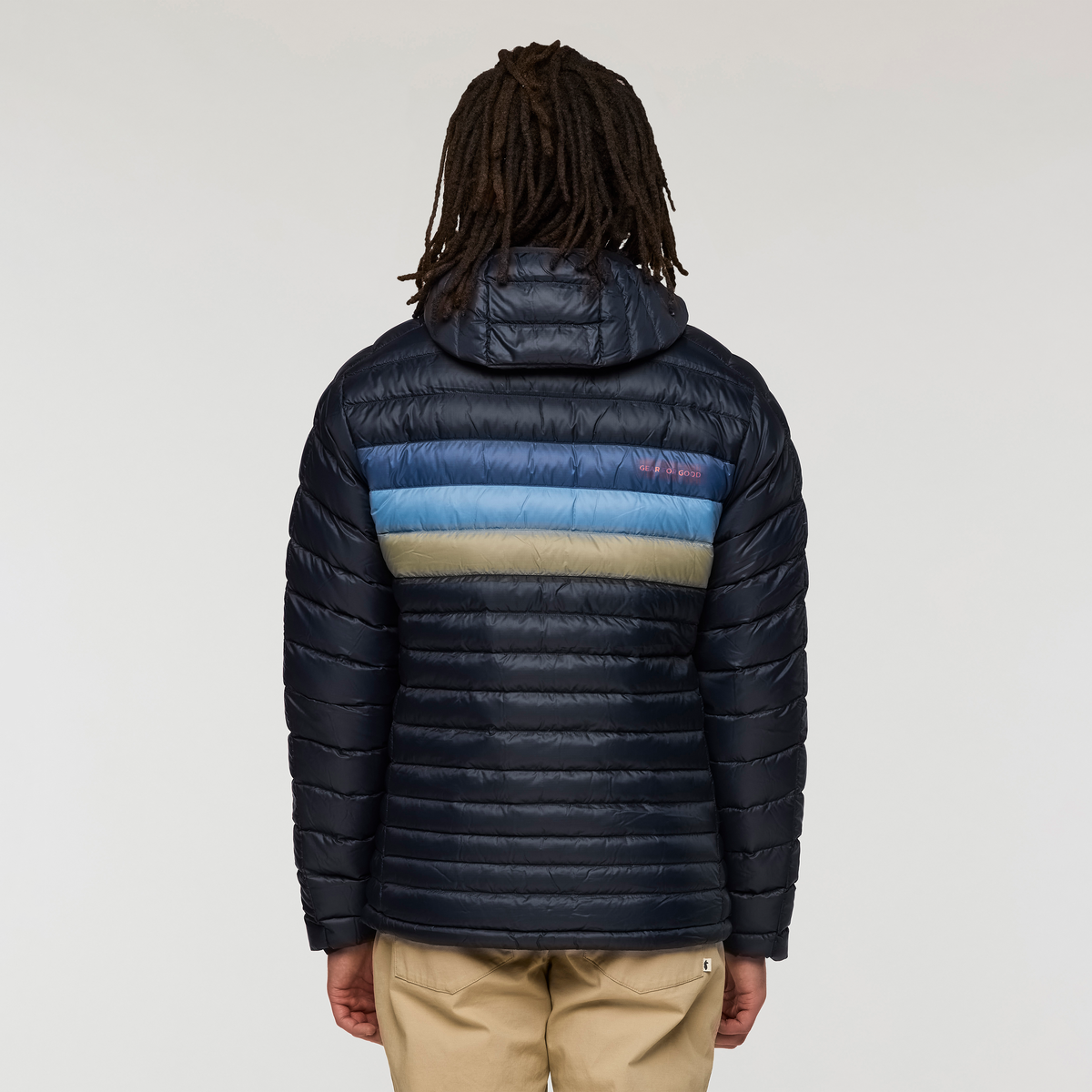 Fuego Down Hooded Jacket - Men's, Carbon Stripes, Model Kai