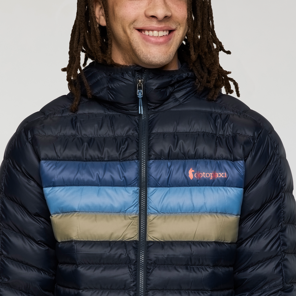 Fuego Down Hooded Jacket - Men's, Carbon Stripes, Model Kai