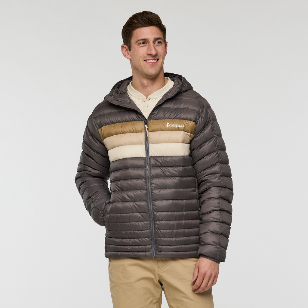 Fuego Down Hooded Jacket - Men's, Cinder Stripes, Model Jackson
