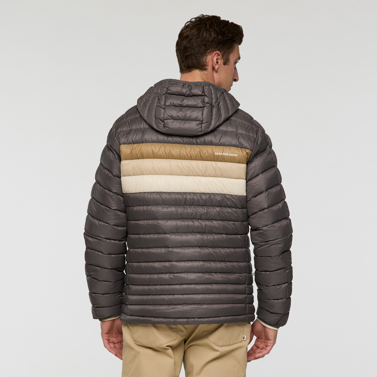 Fuego Down Hooded Jacket - Men's, Cinder Stripes, Model Jackson