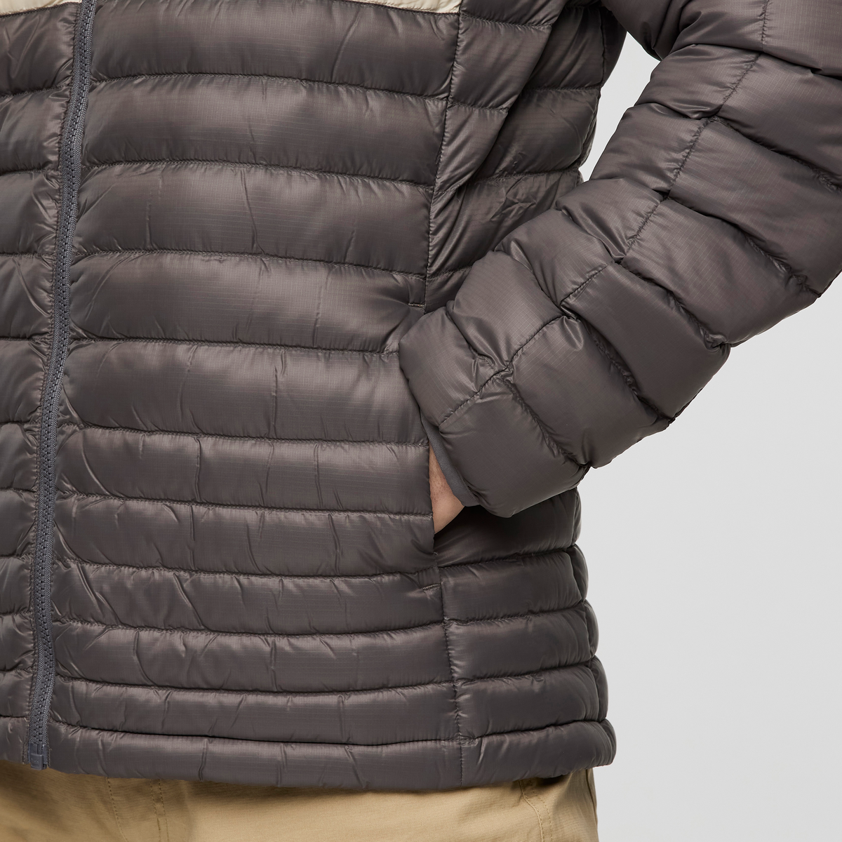 Fuego Down Hooded Jacket - Men's, Cinder Stripes, Model Jackson