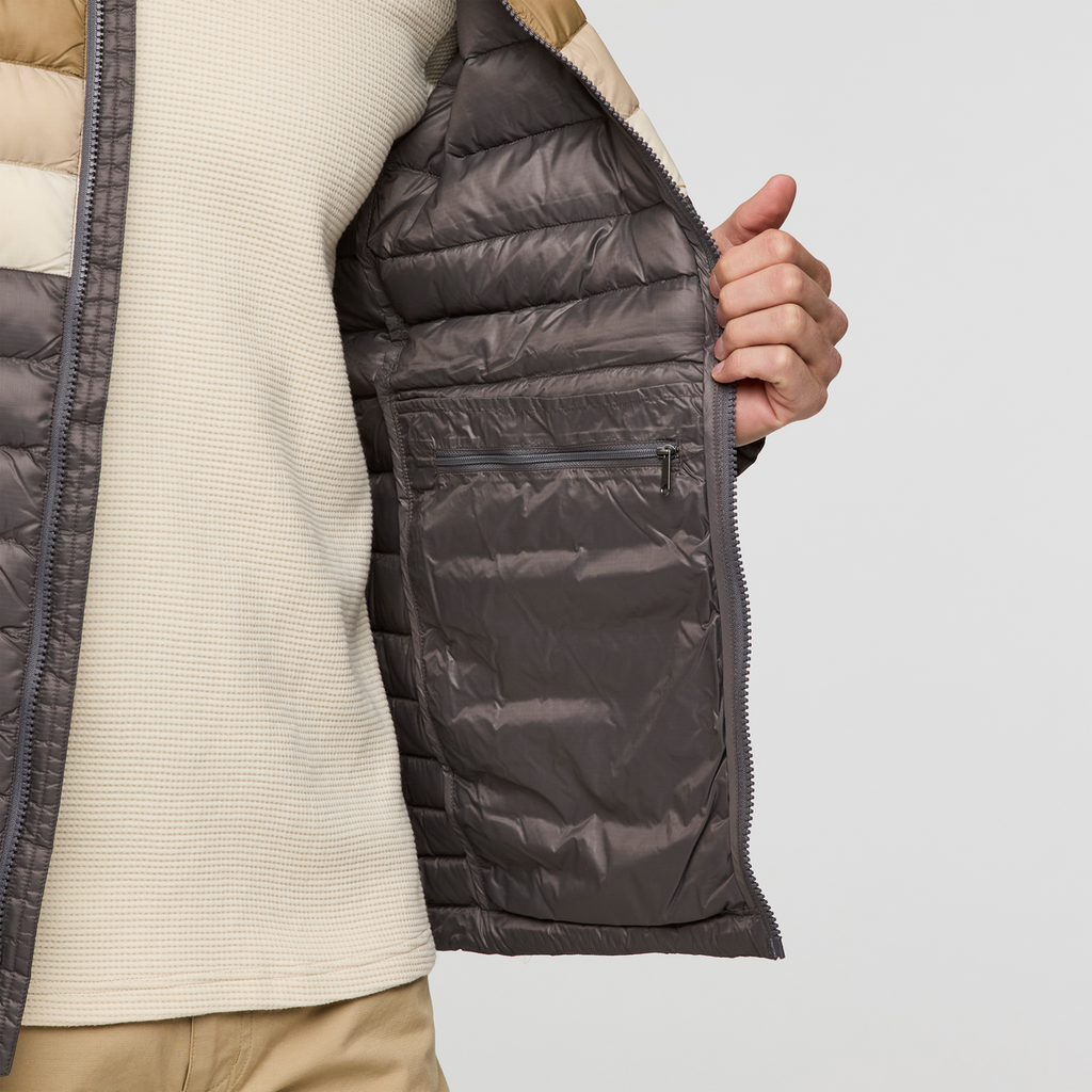 Fuego Down Hooded Jacket - Men's, Cinder Stripes, Model Jackson
