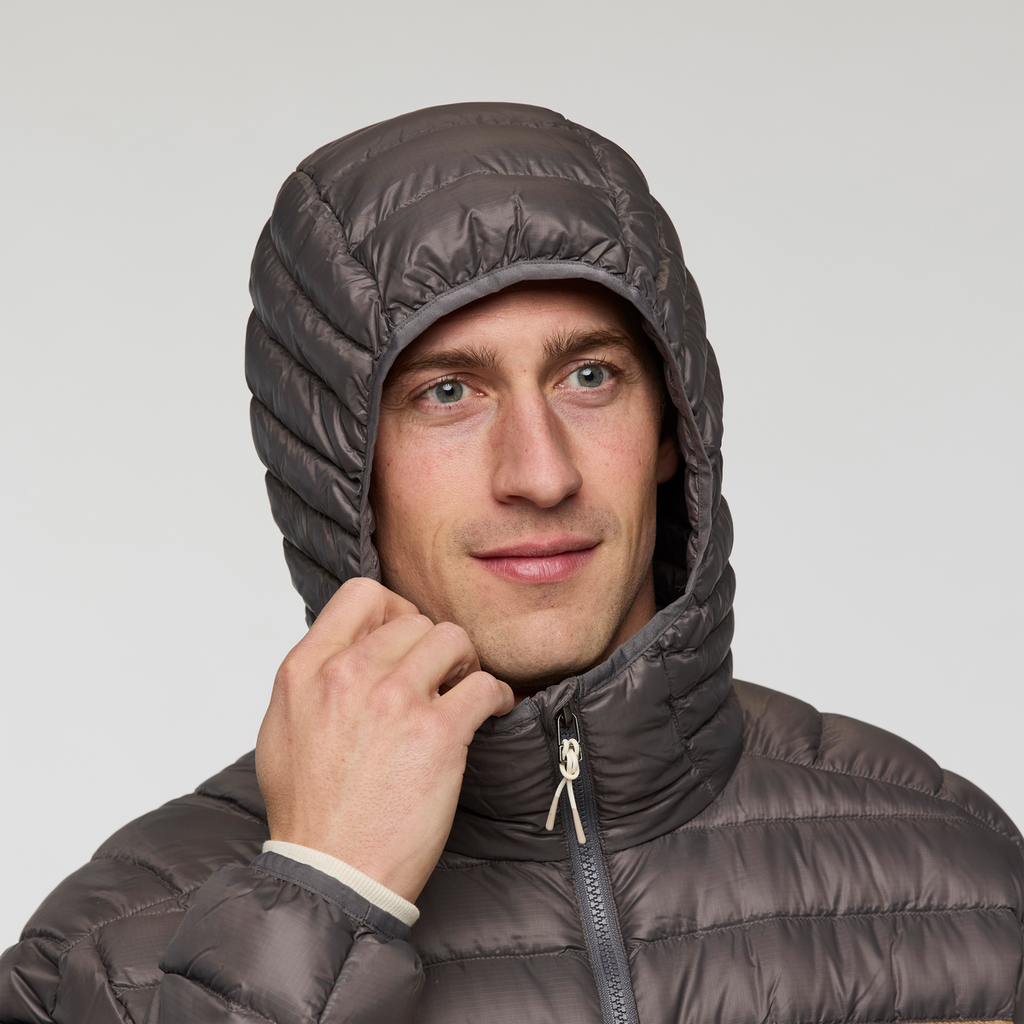 Fuego Down Hooded Jacket - Men's, Cinder Stripes, Model Jackson