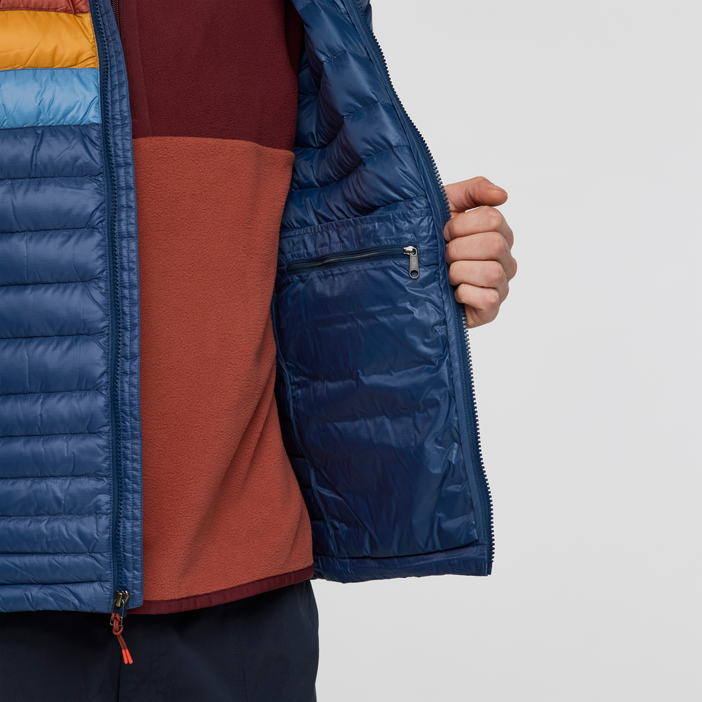 Fuego Down Hooded Jacket - Men's, Deep Sea Stripes, Model Kai