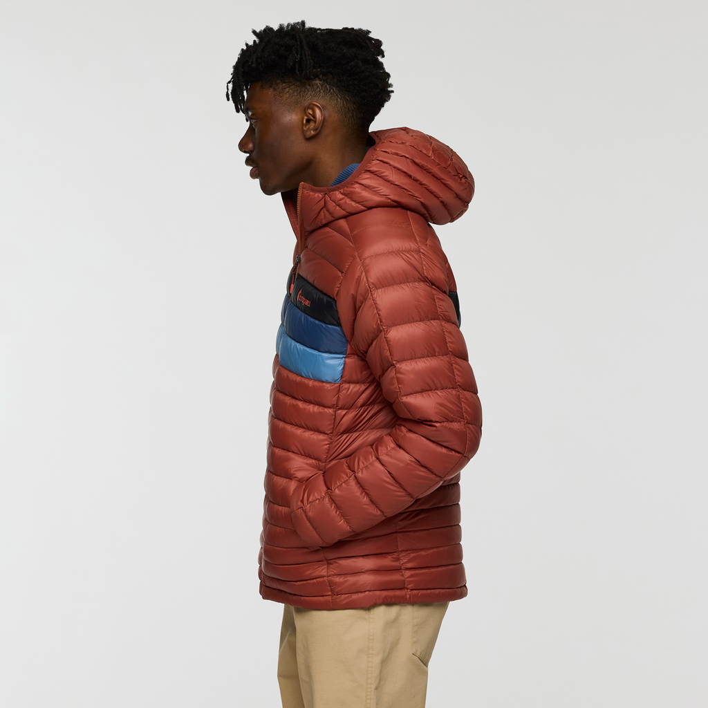 Fuego Down Hooded Jacket - Men's, Nutmeg Stripes, Model Nicolas