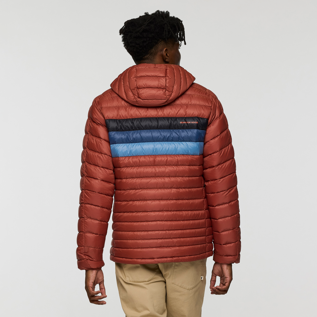 Fuego Down Hooded Jacket - Men's, Nutmeg Stripes, Model Nicolas