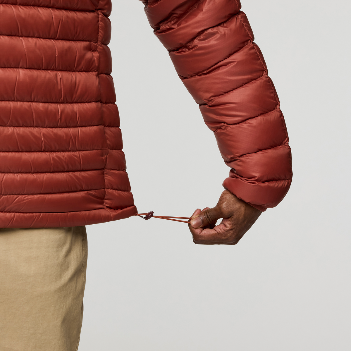 Fuego Down Hooded Jacket - Men's, Nutmeg Stripes, Model Nicolas
