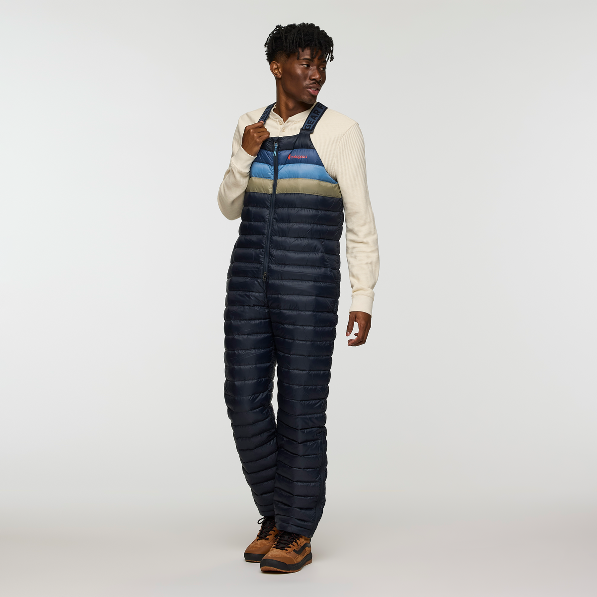 Fuego Down Overall - Men's, Carbon Stripes, Model Nicolas