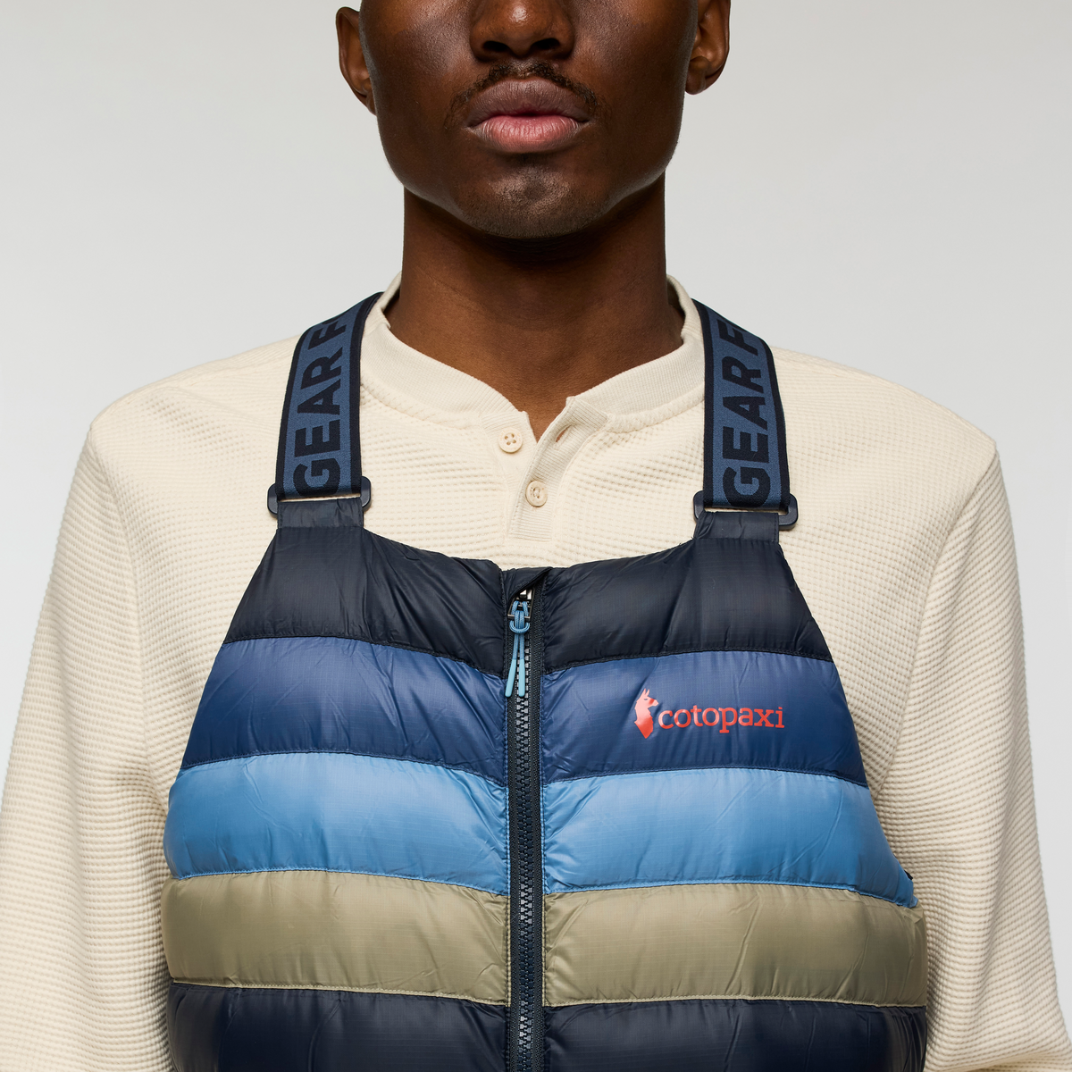 Fuego Down Overall - Men's, Carbon Stripes, Model Nicolas