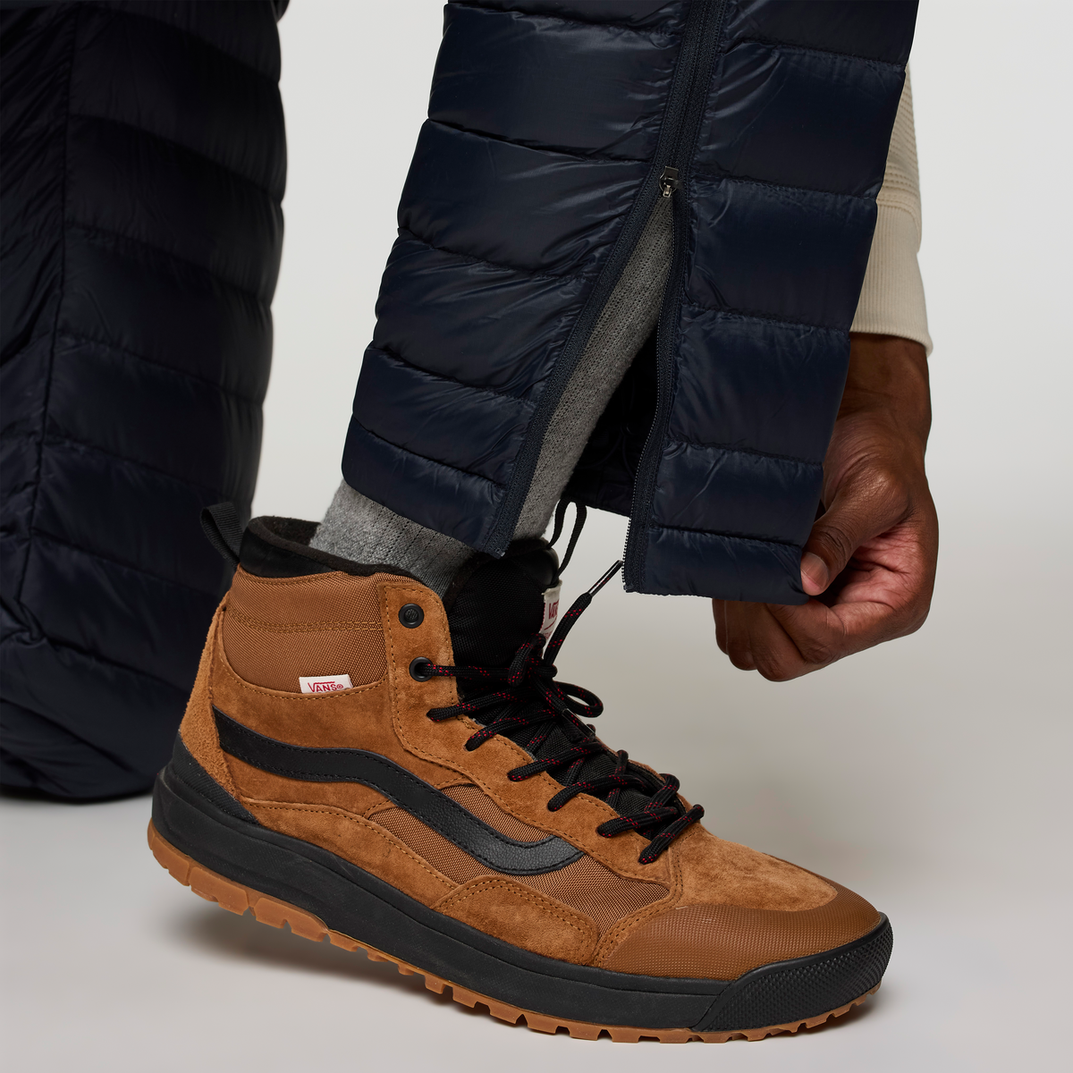 Fuego Down Overall - Men's, Carbon Stripes, Model Nicolas