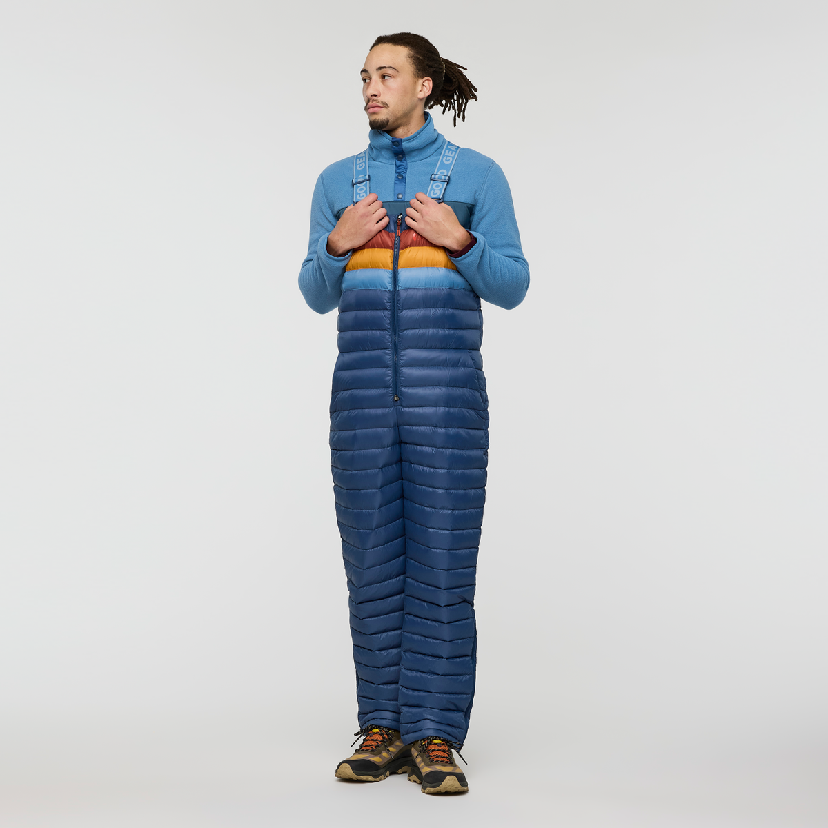 Fuego Down Overall - Men's, Deep Sea Stripes, Model Kai