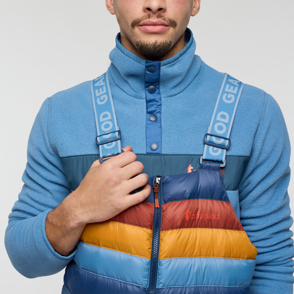 Fuego Down Overall - Men's, Deep Sea Stripes, Model Kai