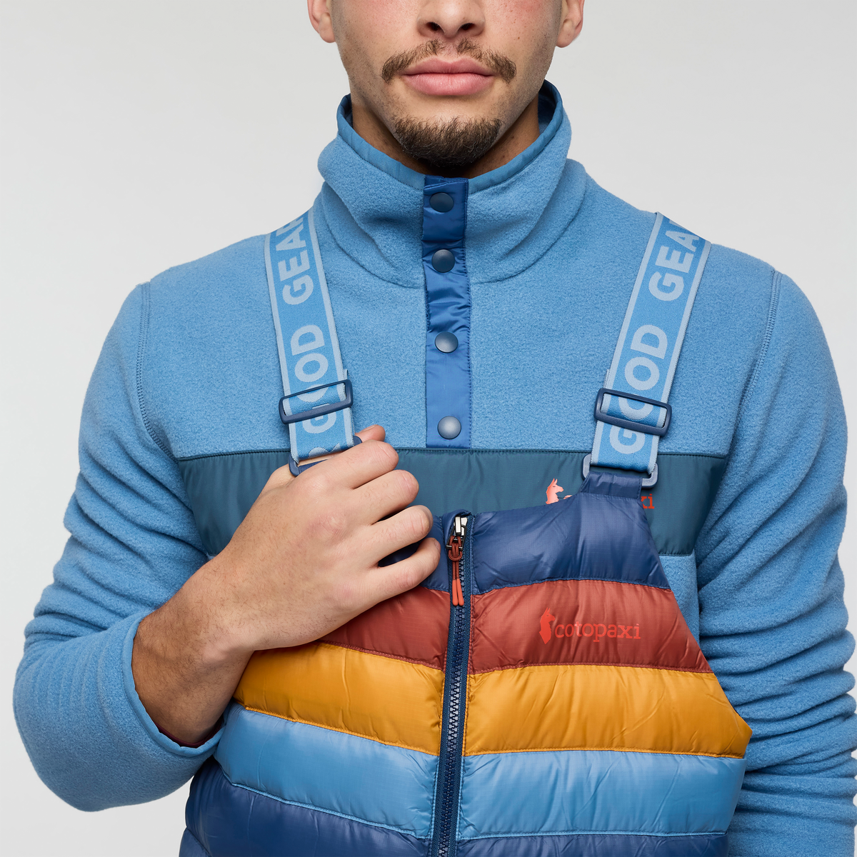 Fuego Down Overall - Men's, Deep Sea Stripes, Model Kai