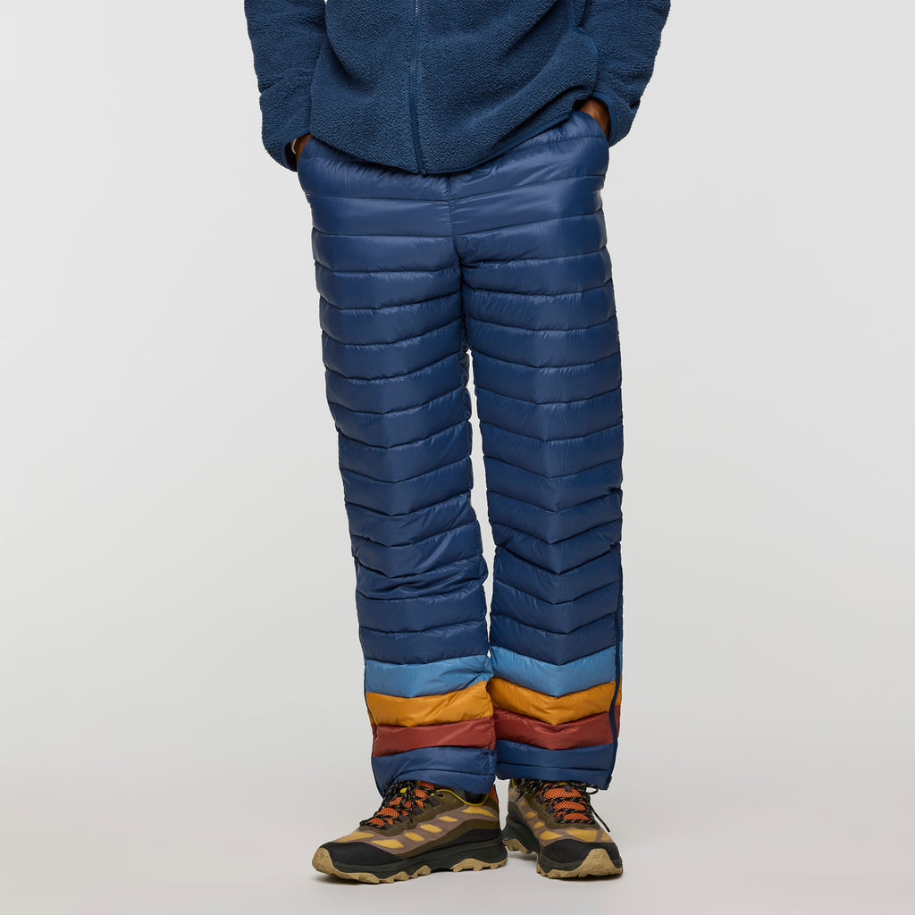 Fuego Down Pant - Men's, Deep Sea Stripes, Model Nicolas