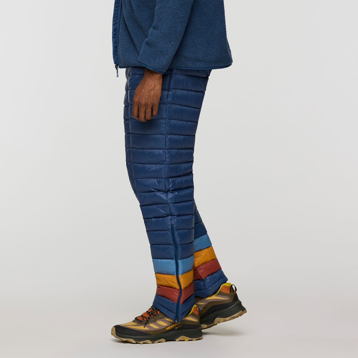 Fuego Down Pant - Men's, Deep Sea Stripes, Model Nicolas