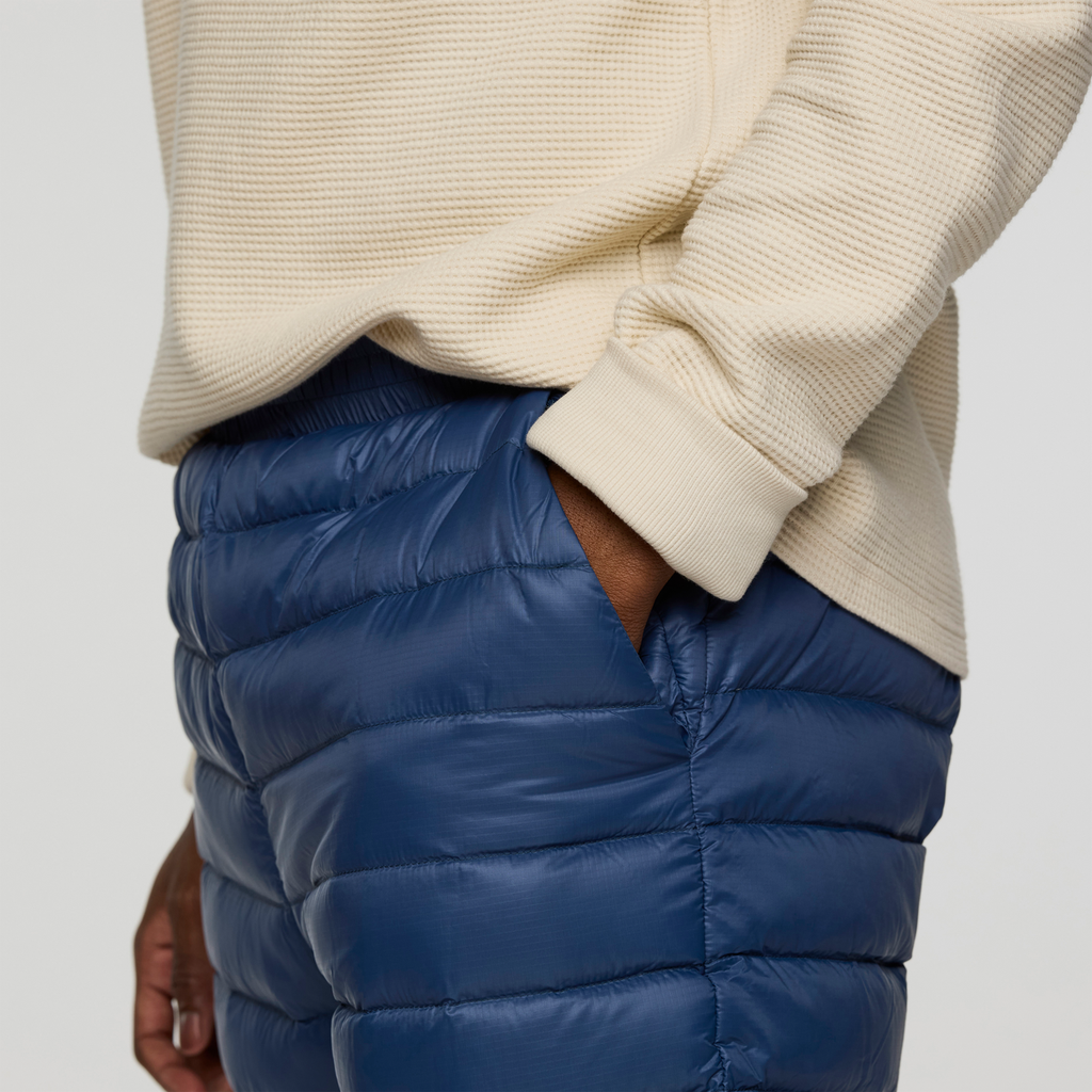 Fuego Down Pant - Men's, Deep Sea Stripes, Model Nicolas