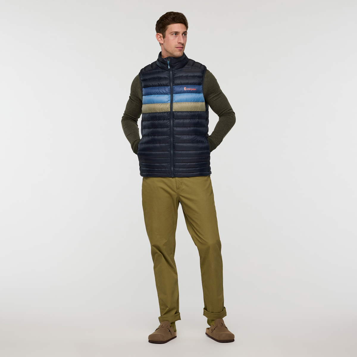 Fuego Down Vest - Men's, Carbon Stripes, Model Jackson