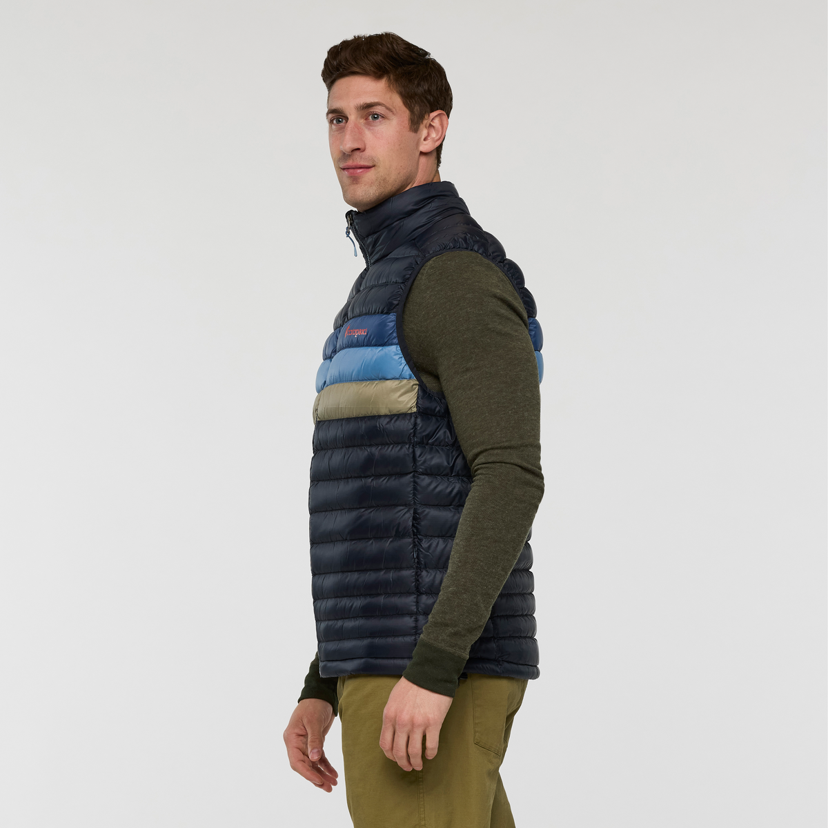 Fuego Down Vest - Men's, Carbon Stripes, Model Jackson