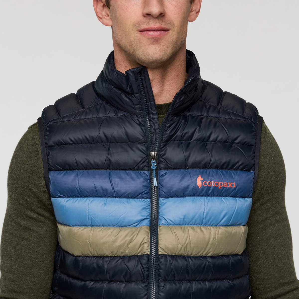 Fuego Down Vest - Men's, Carbon Stripes, Model Jackson